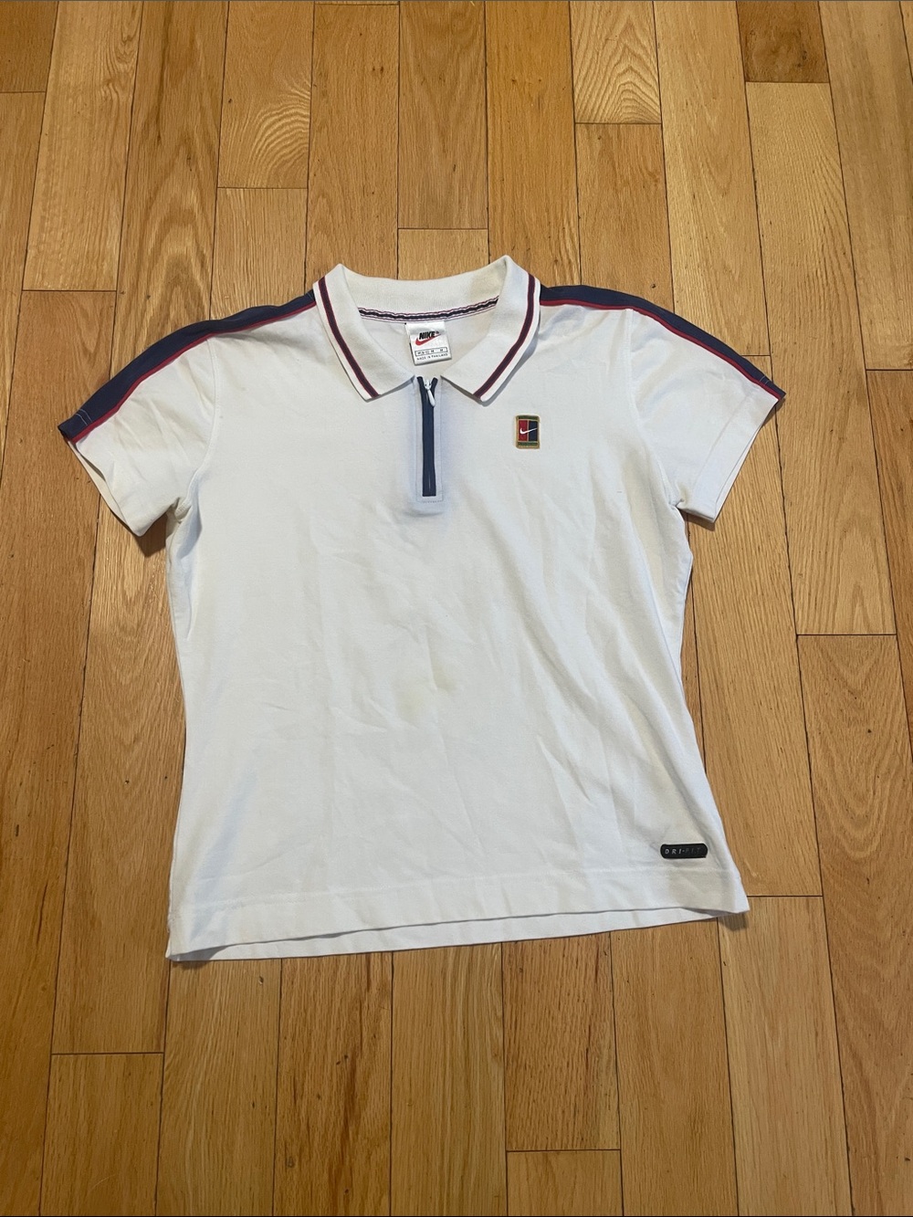 Nike White Polo with Navy and Red Trim and Zip Front